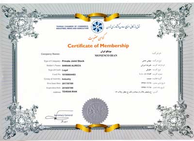Monenco Iran as a member of Tehran Chamber of Commerce, Industries, Mines & Agriculture