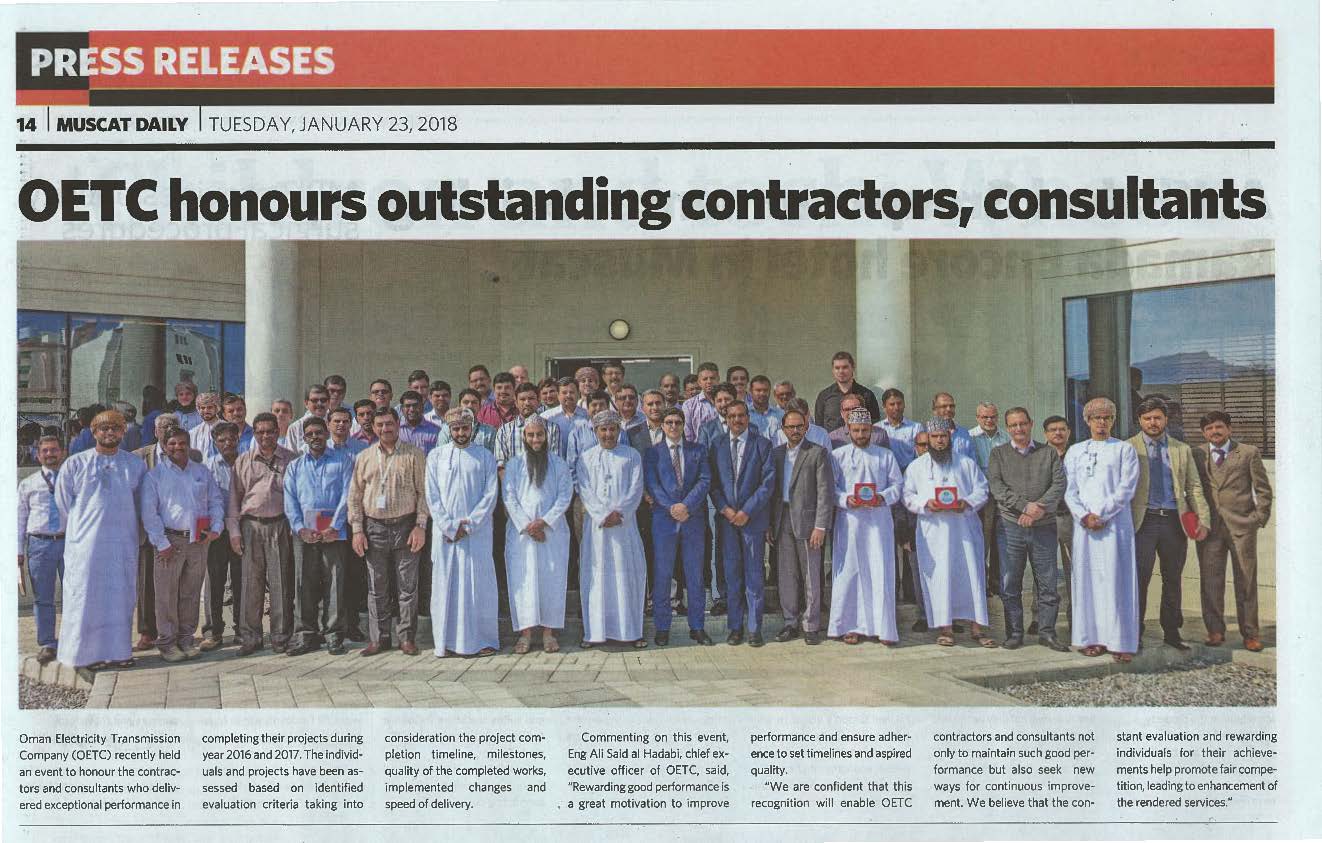 Monenco was appreciated in the event held by Oman Electricity Transmission Company 