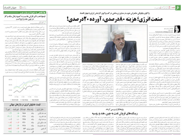 Jahaneghtesad newspaper interview with Dr. Faramarz Ghelichi,   Infrastructure Deputy of Monenco Iran