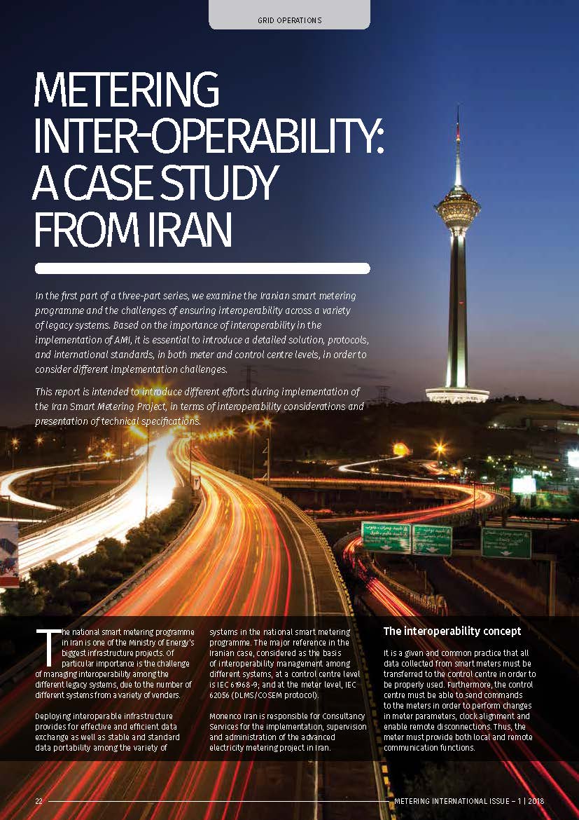 گزارش مهندسین مشاور موننکو ایران در خصوص طرح فهام در مجله Metering and Smart Energy International