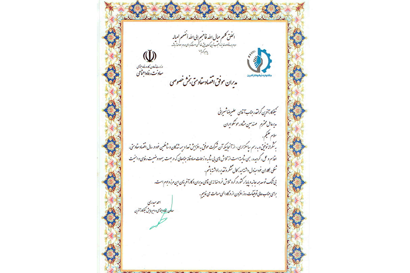 اخذ تقدیرنامه از وزارت تعاون، کار و رفاه اجتماعی